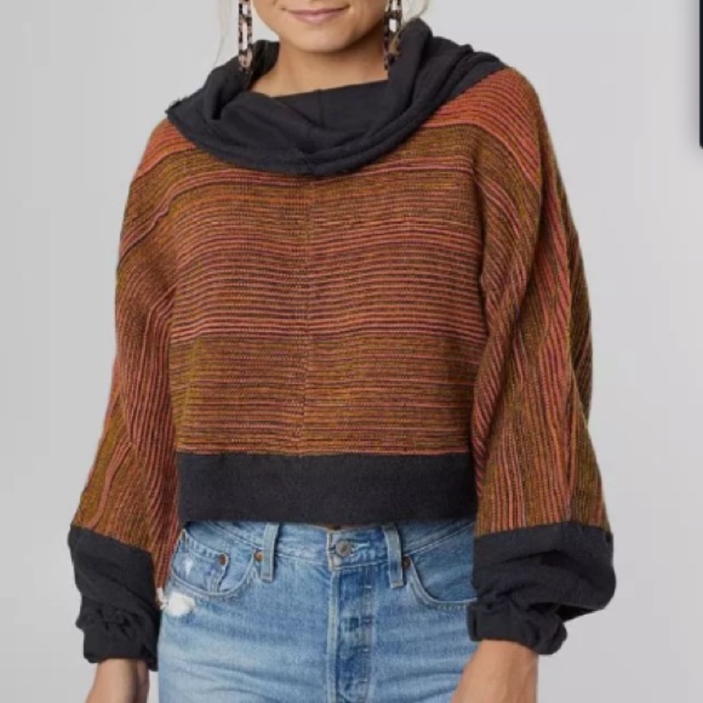 🧡NWT Free People catch a smile cowl neck sweater sunrise combo